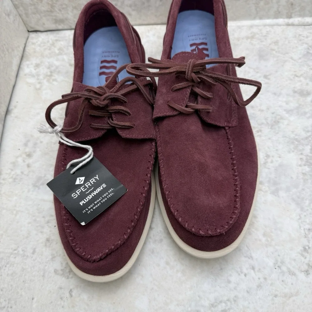 Sperry Plushwave Mens Suede Moc Toe Boat Shoes Burgundy Size 11 Comfort Casual